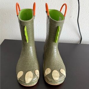 Kids Dinosaur Rain Boots - Green and Orange